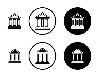 Banka simgesi seti. Finans kurumu vektör sembolü. Hükümet federal banka tabelası. Roma müzesi simgesi.