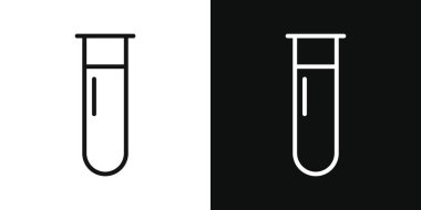 Test tüpü simgesi seti. Kimya laboratuarı kimyasal araştırma camı test tüpü vektör sembolü. Tıbbi kan örneği tüpü işareti. Siyah doldurulmuş ve özetlenmiş bilim deneyleri sembolü.