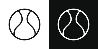 Tenis ikonu seti. Tenis sporu topu vektör sembolü siyah doldurulmuş ve ana hatları çizilmiş şekilde.