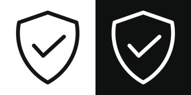 Kalkan kontrol simgesi ayarlandı. Güvenlik ya da koruma vektör sembolü. Gizlilik işareti işareti. Savunma garantisi ikonu. güvenilir sigorta ürün sembolü.