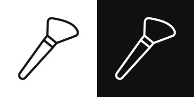 Makyaj fırçası simgesi ayarlandı. Kız güzellik kozmetik yüz kızartıcı fırça aksesuarları vektör sembolü. Makyaj fırçası işareti doldurulmuş ve özet biçimi ile.