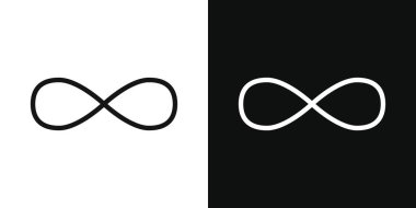 Sonsuz simge seti. Sonsuz döngü vektör sembolü. Sınırsız sayıda döngü işareti. Siyah doldurulmuş ve özetlenmiş biçimdeki sonsuz işlem simgesi.