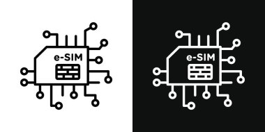 ESIM simgesi ayarlandı. Akıllı telefon dijital sanal simülasyon vektör sembolü. Simkart imzası siyah doldurulmuş ve özet biçiminde.