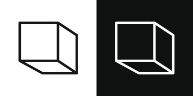 Küp simgesi seti. kare şeker 3d küp vektör sembolü. Siyah doldurulmuş ve özetlenmiş biçimdeki kutucuk işareti.