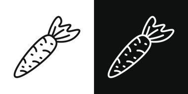 Havuç ikonu hazır. Vejetaryen havuç sebze vektör sembolü siyah doldurulmuş ve ana hatları çizilmiş.