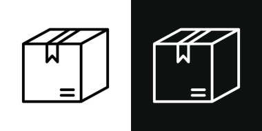 Kutu simgesi seti. Envanter karton karton taşıyıcı sembolü. Mal teslimatı tabelası. kargo karesi simgesi simgesi siyah doldurulmuş ve özet biçimli.