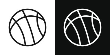 Basketbol ikonu seti. Siyah doldurulmuş ve ana hatları çizilmiş basket topu spor vektör sembolü.