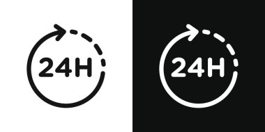 24 saat simgesi hazır. 24 saat servis vektör sembolü. 24 saat tabelasını aç. aynı gün teslim simgesi siyah doldurulmuş ve özet biçimli.