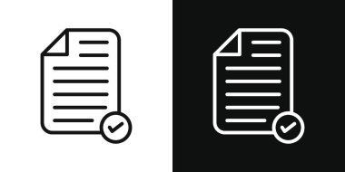 Belge simgesini kabul et. Özet imzalandı. Kene izli nitelik belgesi. Kağıt vektör sembolünü onayla. Yapılmış form isteği simgesi. test geçiş sembolü siyah doldurulmuş ve özet biçimi.