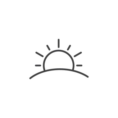 Gün doğumu simgesi hazır. Sabah güneşinin işareti. deniz batımı vektör sembolü doldurulmuş ve çizilmiş biçimdeName.