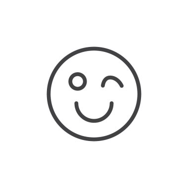 Gülümseyen göz kırpma ikonu seti. Göz kırpan gülümseme vektör sembolü. Göz kırpan emoji simgesi siyah doldurulmuş ve özetlenmiş biçimdeName.