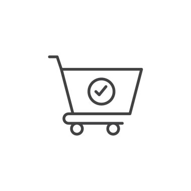 Alışveriş arabası kontrol ikonu seti. sıralı vektör sembolü. Satın alma düğmesi. Siyah dolgulu ve özet biçimli kene işaretli sepet al.