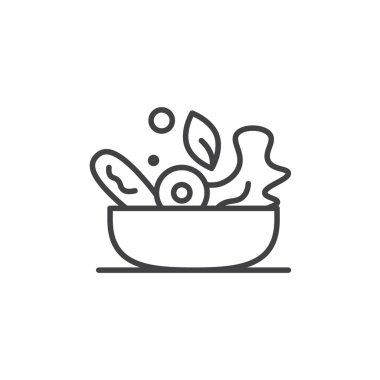 Salata ikonu hazır. Sağlıklı sebze ve meyve salatası vektör sembolü. Vejetaryen tabağı tabanlı diyet işareti. marul, havuç salatası ikonu doldurulmuş ve ana hatları çizilmiş..