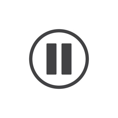 Simge duraklat. Video ya da müzik düğmesi vektör sembolünü siyah doldurulmuş ve özetlenmiş şekilde durdur.