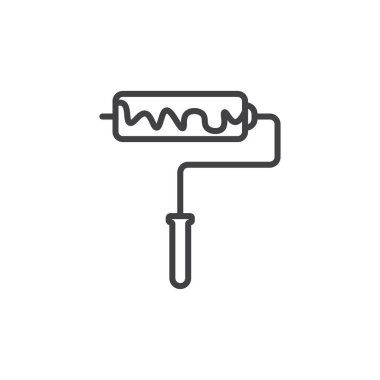 Boya silindiri ikonu seti. boyacı renk kaplama vektör sembolü siyah doldurulmuş ve çizilmiş biçimdeName.