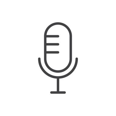Mikrofon simgesi ayarlandı. Ses konuşması podcast mikrofon sembolü. İnce çizgili mikrofon resmi. ses kaydı simgesi siyah doldurulmuş ve özet biçimli.