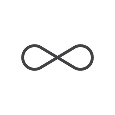 Sonsuz simge seti. Sonsuz döngü vektör sembolü. Sınırsız sayıda döngü işareti. Siyah doldurulmuş ve özetlenmiş biçimdeki sonsuz işlem simgesi.