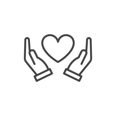 El ele tutuşan kalp ikonu hazır. Yaşam vektör sembolünü kaydet ve koru. Aşk fotoğrafı çektiriyorum. Dayanışma için iki el ikonu verin. hayır kurumu veya bağış işareti.