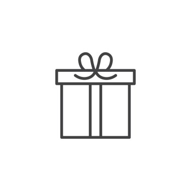 Hediye ikonu seti. Noel hediyesi kutu vektör sembolü. Siyah doldurulmuş ve özet çizilmiş fiyonklu doğum günü hediyesi kutusu..