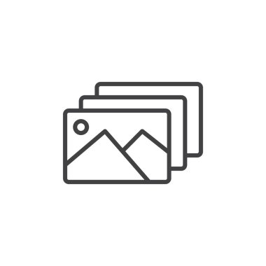 Galeri ikonu ayarlandı. fotoğraf, resim, resim veya albüm vektör sembolü. Siyah doldurulmuş ve özet biçimli küçük resim işareti.