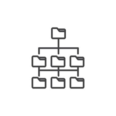Dizin ağaç simgesi seti. Dizin yapısı vektör sembolü. veri alt dizini hiyerarşisi resim grafiği siyah doldurulmuş ve özetlenmiş biçimdedir.