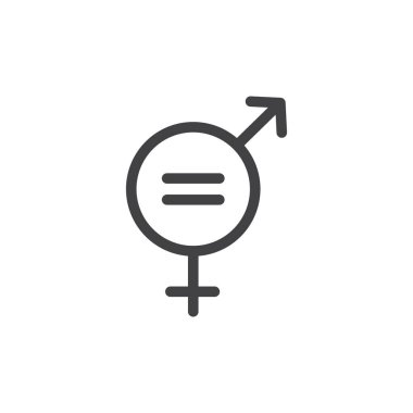 Eşitlik simgesi ayarlandı. Erkek cinsiyet denge vektörü sembolü. Erkekler ve kadınlar eşittir işareti. Siyah doldurulmuş ve ana hatlarıyla eşit ödeme simgesi.