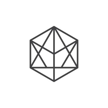 Zar d20 simgesi seti. 20 kenar vektör sembolüyle öl. 3d d20 çokyüzlü simge siyah doldurulmuş ve özet biçimi.