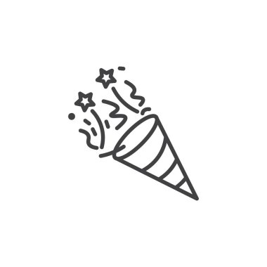 Konfeti simgesi seti. doğum günü ya da yıldönümü partisi siyah doldurulmuş ve ana hatlarıyla popper vektör sembolünü kutladı.