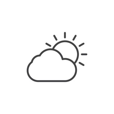 Bulut güneş ikonu hazır. Yağmurlu ya da bulutlu hava tahmini vektör sembolü siyah doldurulmuş ve çizilmiş biçimdedir.