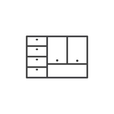 Kabine ikonu seti. Ofis çekmecesinin vektör sembolü depo mobilyası işareti.