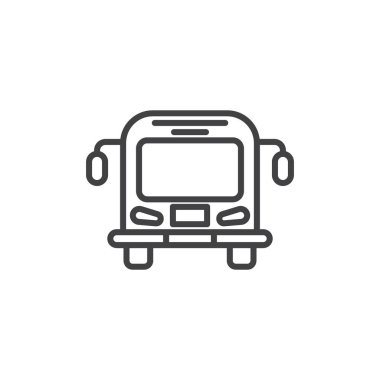 Otobüs simgesi seti. Şehir otobüsü ön görüş vektör sembolü. Tur otobüsü tabelası siyah doldurulmuş ve ana hatlarıyla çizilmiş..