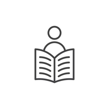 Kitap okuyucu simgesi seti. Kütüphane vektör sembolü ile öğrenci çalışması. Eğitim öğrenen resim grafiği. kitap okuma işareti siyah doldurulmuş ve özet biçimi.