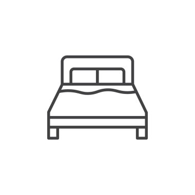 Yatak ikonu hazır. Yatak odası ya da otel çift yatak vektör sembolü siyah doldurulmuş ve ana hatları çizilmiş.
