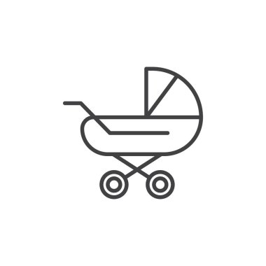 Bebek arabası ikonu hazır. çocuk böceği vektör sembolü. Çocuk arabası tabelası. Anne puset ikonu. yeni doğmuş bebek taşıyıcı simgesi siyah doldurulmuş ve ana hatlarıyla çizilmiş..
