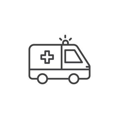 Ambulans simgesi hazır. Acil kurtarma ambulansı vektör sembolü. Tıbbi yardım hastanesi ambulans işareti. Kaza ambülans simgesi siyah doldurulmuş ve ana hatları çizilmiş.