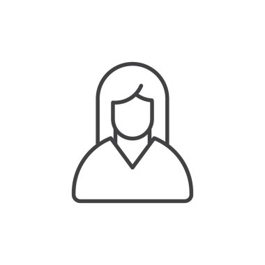 Kadın simgesi seti. Kız yüz vektör sembolü. Kadın avatar işareti. Bayan öğretmen simgesi siyah doldurulmuş ve ana hatlarıyla çizilmiş.