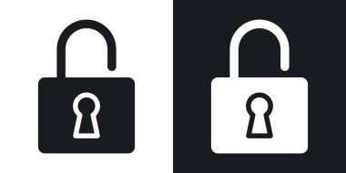 Simge kilidini aç. Kilitli asma kilit vektör sembolü.