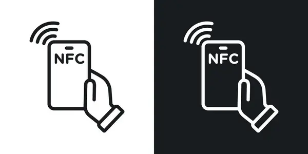 NFC iletişim simgesi seti. Akıllı telefonlardan NFC ödeme vektör sembolü yok. nFC teknoloji ödeme işareti.