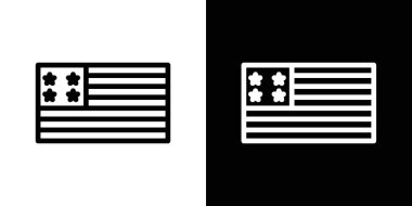 ABD bayrak simgesi seti. siyah ve beyaz bayrak vektör sembolü. Siyah doldurulmuş ve özetlenmiş Amerikan bayrağı işareti.
