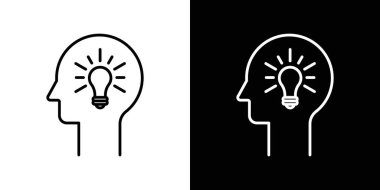 Simge seti düşünüyorum. Zihin ya da kafa resmi. İnsan bilgi hafızası işareti. düşünceler ya da fikirler simgesi siyah doldurulmuş ve özetlenmiş şekilde ayarlandı.