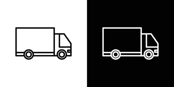Kamyon simgesi ayarlandı. Kurye teslimat kamyonu vektör sembolü. hızlı nakliye ve dağıtım servis tabelaları.