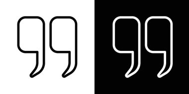 Sağ simge seti. Çift tırnak işareti. tartışma diyaloğu ifadesi siyah doldurulmuş ve ana hatlarıyla tırnak işaretini aç ve kapat.