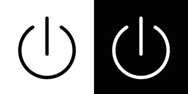 Güç simgesi ayarlandı. Vektör simgesini kapat. Bilgisayar çalıştır ve kapat düğmesi. simsiyah doldurulmuş ve ana hatlarıyla işareti başlat ve durdur.