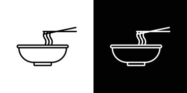 Erişte ikonu seti. Çin spagetti sembolü. Kore jajangmyeon şehriye vektör sembolü siyah doldurulmuş ve ana hatlarıyla çizilmiş.