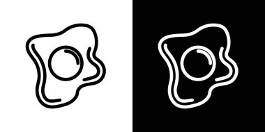 Yumurta kızartma ikonu hazır. Kahvaltı lezzetli omlet vektör sembolü. Çırpılmış omlet simgesi siyah doldurulmuş ve ana hatlarıyla çizilmiş.