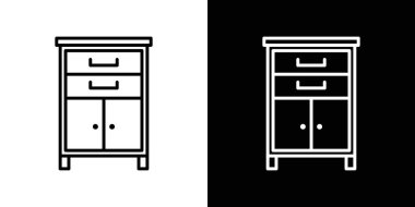 Kabine ikonu seti. Ofis çekmecesinin vektör sembolü depo mobilyası işareti.