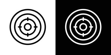 Hedef simgesi seti. Keskin nişancı doğruluk sembolü. Askeri silah isabetli hedef işaretini siyah doldurulmuş ve ana hatlarıyla işaretlemiş..