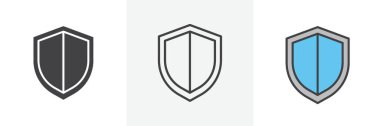 Kalkan simgesi ayarlandı. Koruyucu veya savunma vektör sembolü. Güvenlik duvarı koruma kalkanı işareti. Sigorta, güvenlik kalkanı simgesi seti.