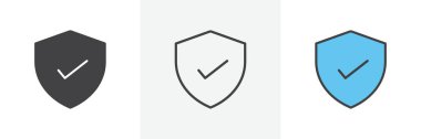 Kalkan kontrol simgesi ayarlandı. Güvenlik ya da koruma vektör sembolü. Gizlilik işareti işareti. Savunma garantisi ikonu. güvenilir sigorta ürün sembolü.