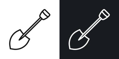 Kar küreği vektör simgesi siyah beyaz çizgiler halinde ayarlandı